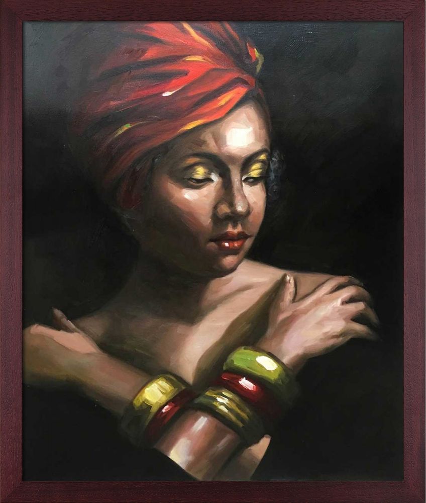 Girl with Golden Bracelets Reproduction Pre-framed - Open Grain Mahogany 20" X 24"