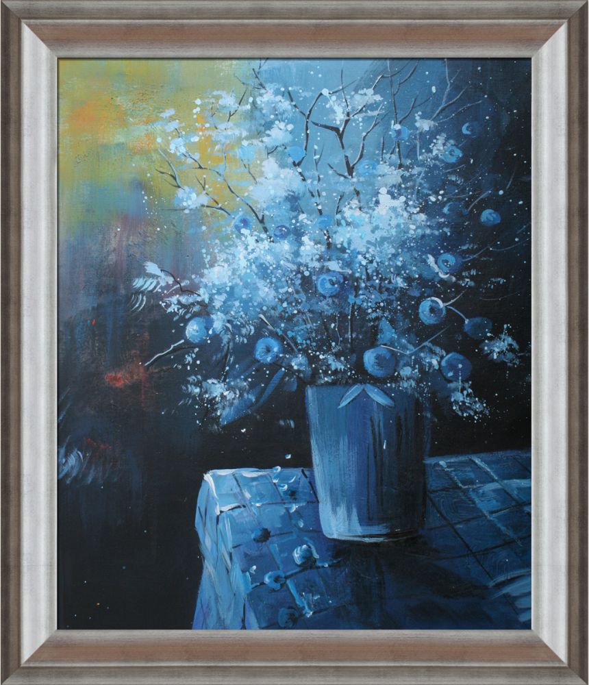 White Flowers 56 Pre-Framed - Athenian Silver Frame 20"X24"