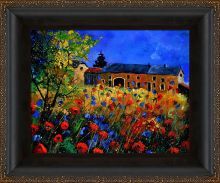 Red poppies and Cornflowers in Houroy by Pol Ledent Pre-Framed Canvas Print