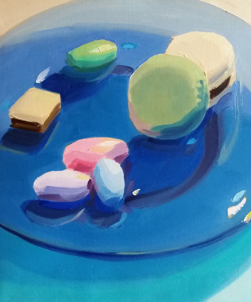 Candies on a Blue Glass Plate