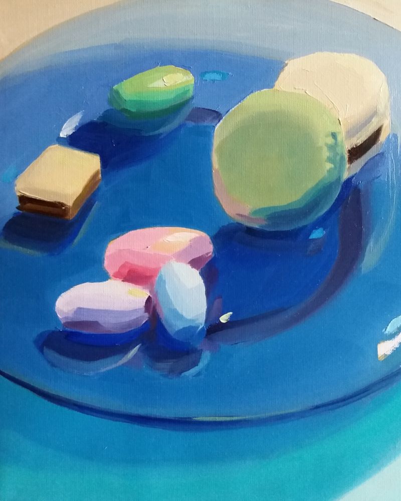 Candies on a Blue Glass Plate