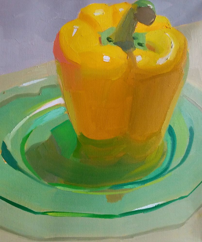 Yellow Pepper on Green Plate