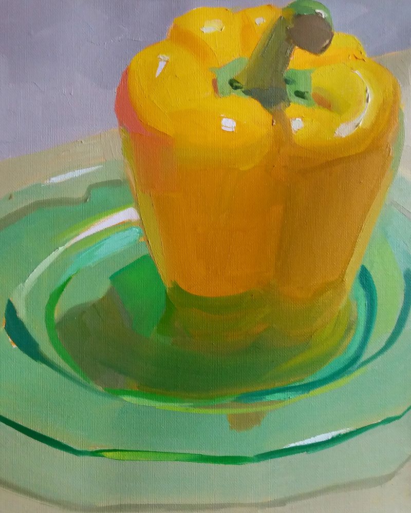 Yellow Pepper on Green Plate