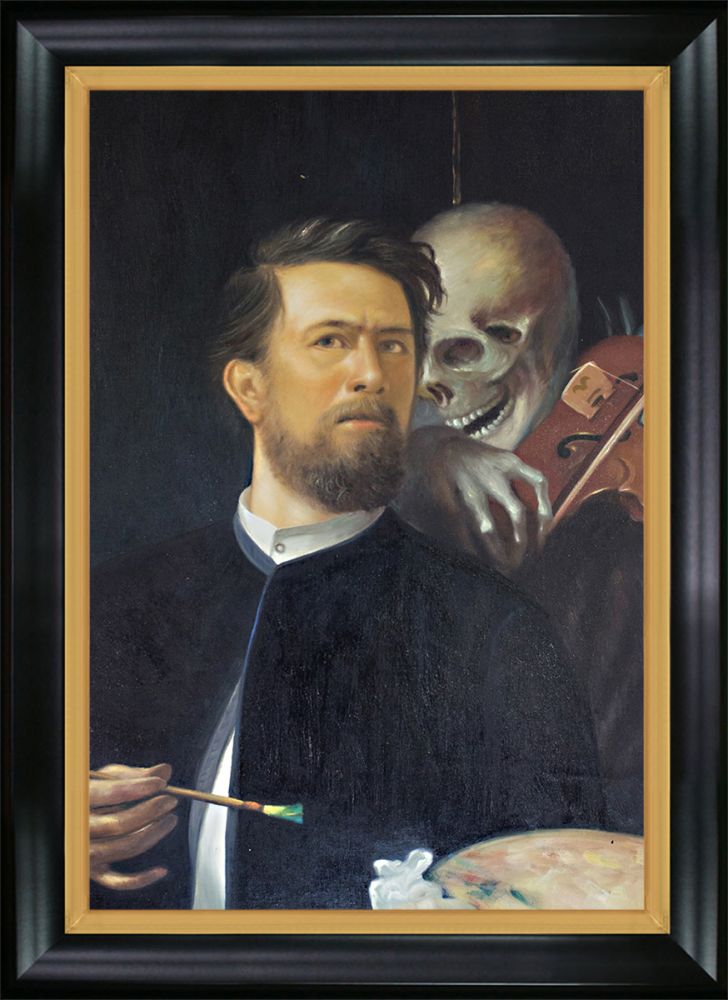 Self-Portrait with Death as a Fiddler Pre-Framed - Black Matte King and Piccino Luminoso Custom Stacked Frame 24" X 36"