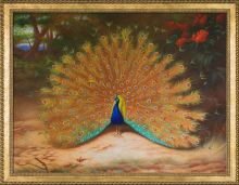 Peacock and Peacock Butterfly, 1917 Pre-Framed