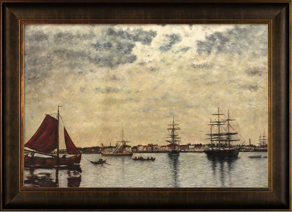 Antwerp, Boats on the River Scheldt Pre-Framed - Veine D'Or Bronze Scoop Frame 24"X36"