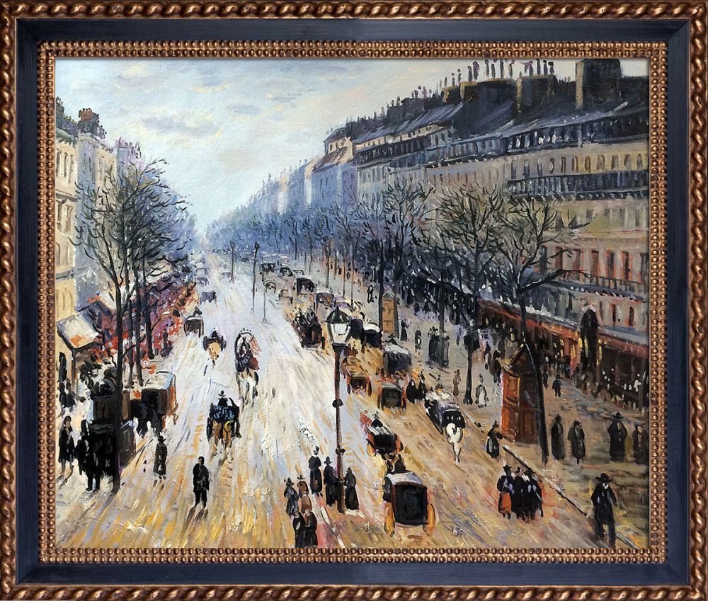 Boulevard Montmartre on a Winter Morning Pre-Framed - Verona Black and Gold Braid 20" X 24"
