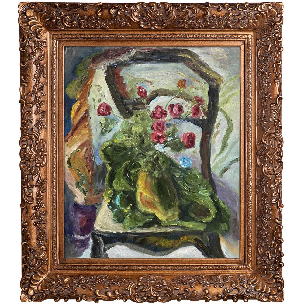 Flowers on a Chair Pre-framed - Burgeon Gold Frame 20"X24"