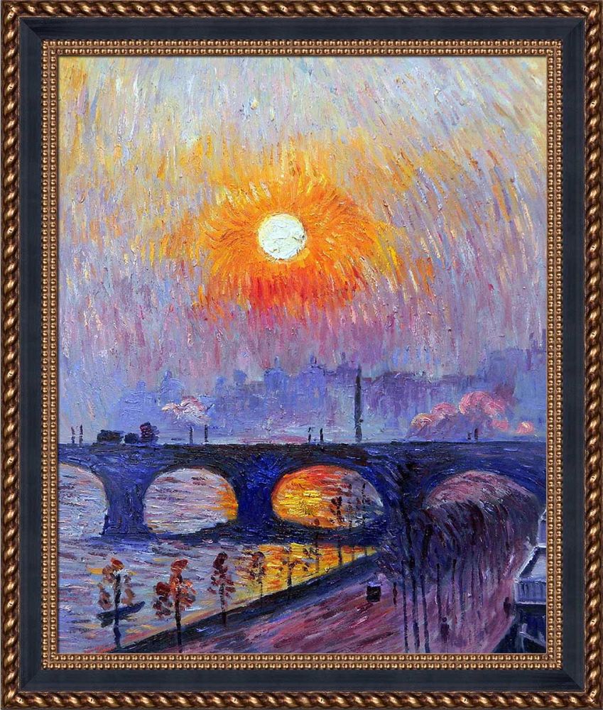 Sunset over Waterloo Bridge, 1916 Pre-Framed - Verona Black and Gold Braid 20" X 24"