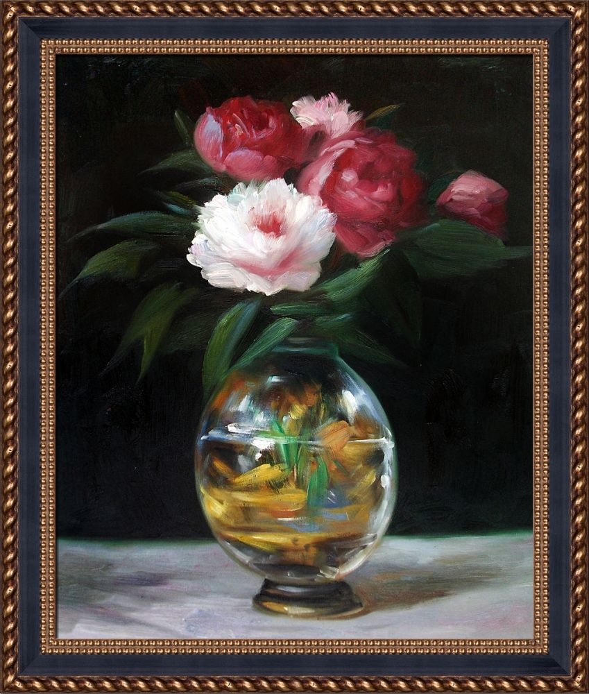 Bouquet of Flowers Pre-Framed - Verona Black and Gold Braid 20" X 24"