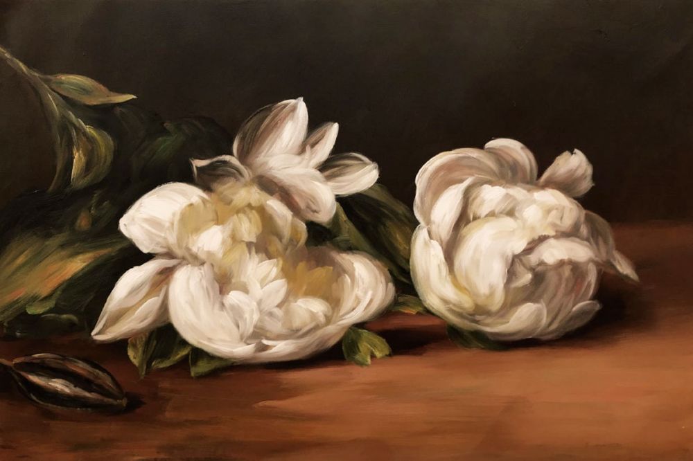 Branch Of White Peonies With Pruning Shears