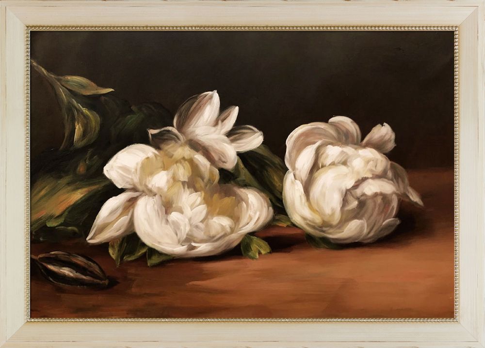 Branch Of White Peonies With Pruning Shears Pre-Framed - Constantine Frame 24" X 36"