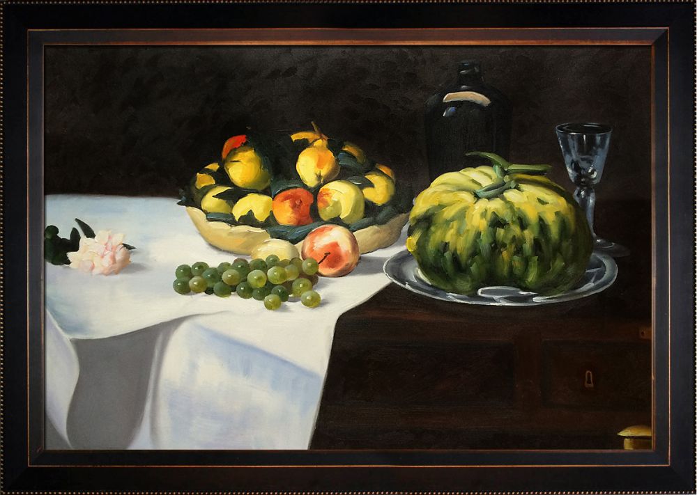 Still Life with Melon and Peaches Pre-Framed - Veine D'Or Bronze Angled Frame 24"X36"