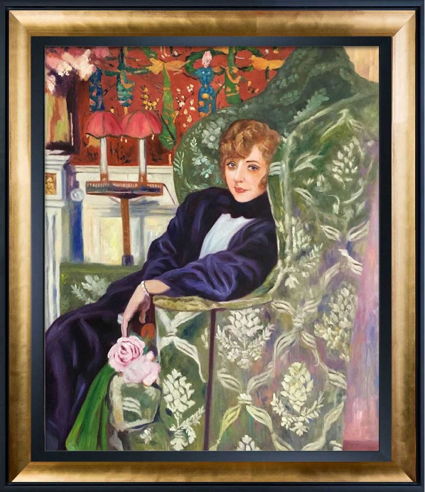 Yvonne Printemps in an Armchair Pre-Framed - Gold Luminoso and Black Custom Stacked Frame 20" X 24"