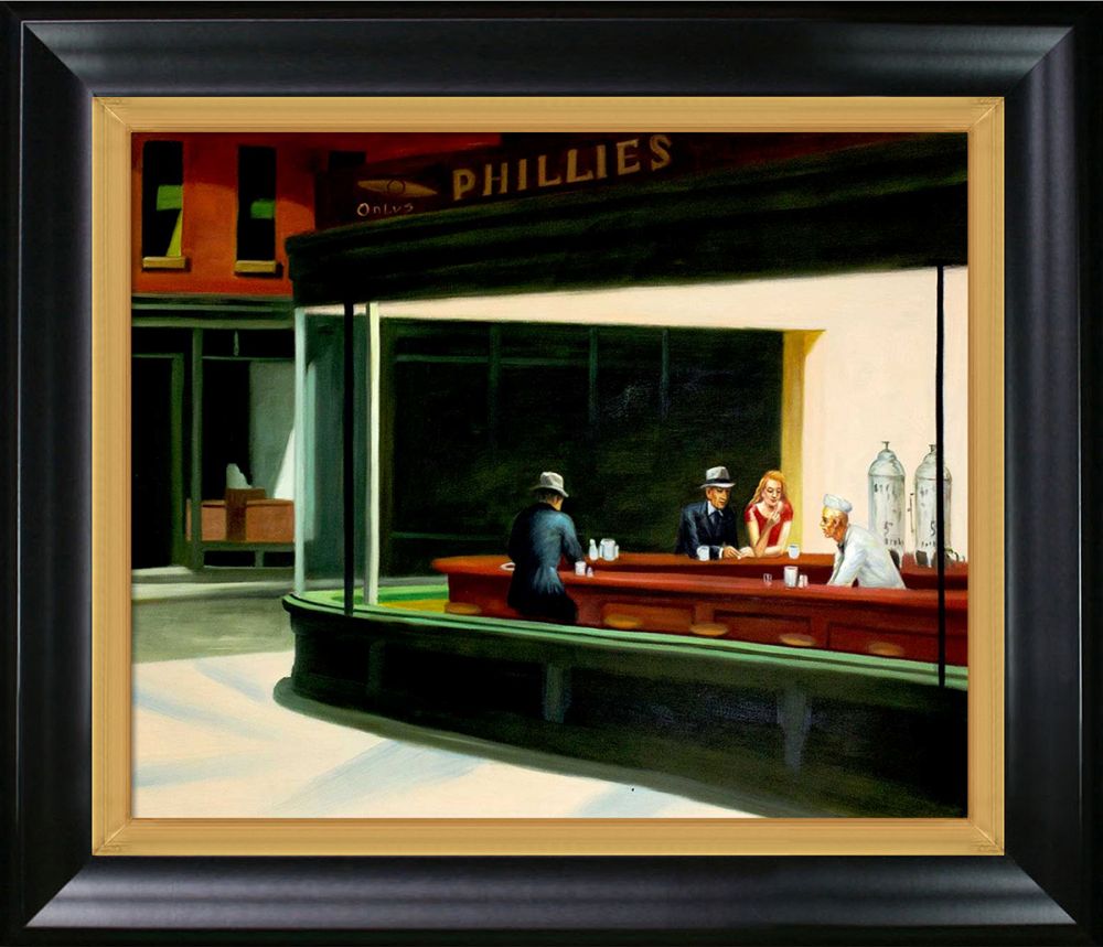 Nighthawks, 1942 Pre-Framed - Black Matte King and Piccino Luminoso Custom Stacked Frame 20" X 24"
