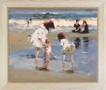 Children Playing at the Seashore Pre-Framed