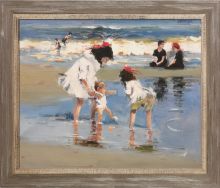 Children Playing at the Seashore Pre-Framed