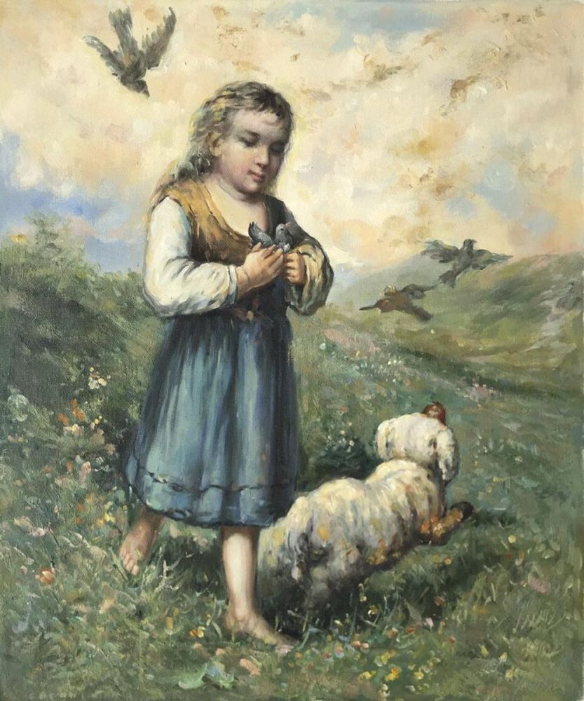 Child with Birds and Dog