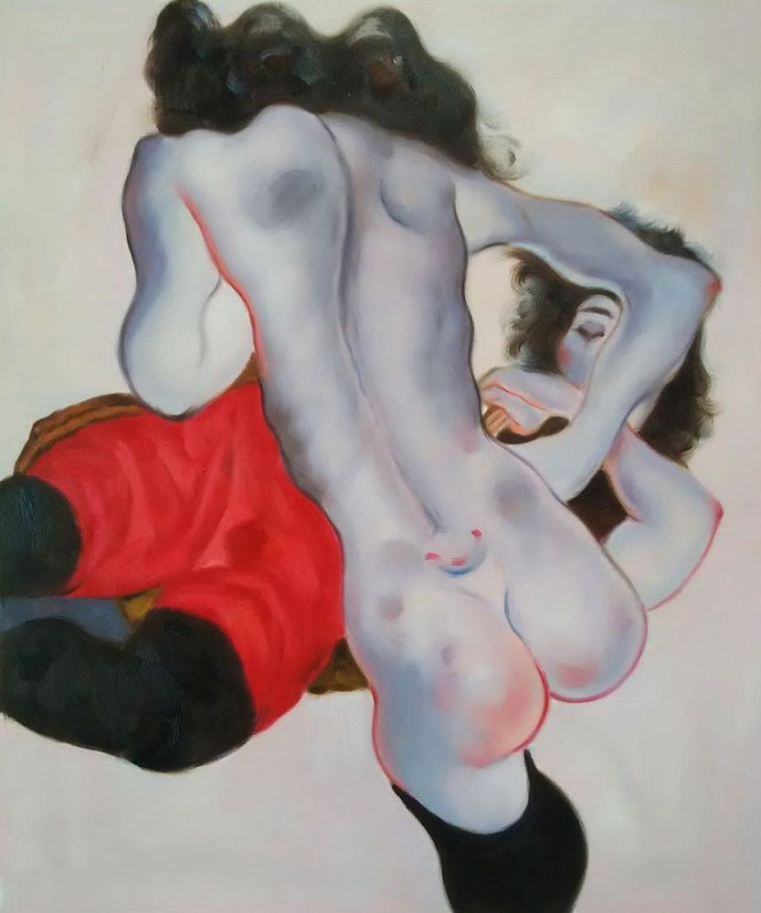 Liegende Frau mit roter Hose und Stehender Weiblicher