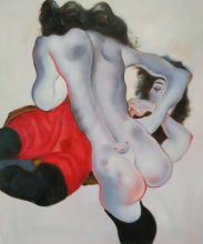 Liegende Frau mit roter Hose und Stehender Weiblicher Akt