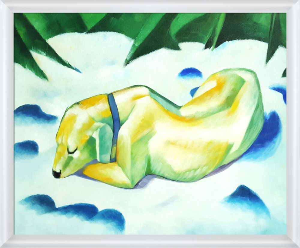 Dog Lying in the Snow Pre-Framed - Moderne Blanc Frame 20" X 24"