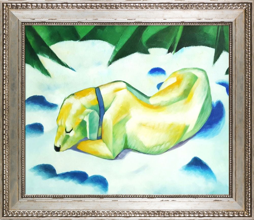 Dog Lying in the Snow Pre-Framed - Versailles Silver King Frame 20" X 24"