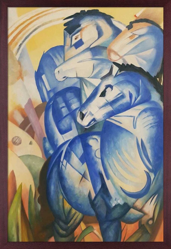 The Tower of Blue Horses Pre-Framed - Open Grain Mahogany 24" X 36"