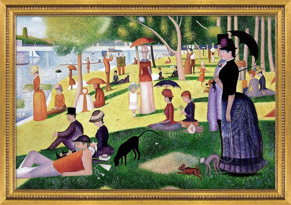 Sunday Afternoon on the Island of La Grande Jatte Pre-Framed - Versailles Gold Queen Frame 24" X 36"