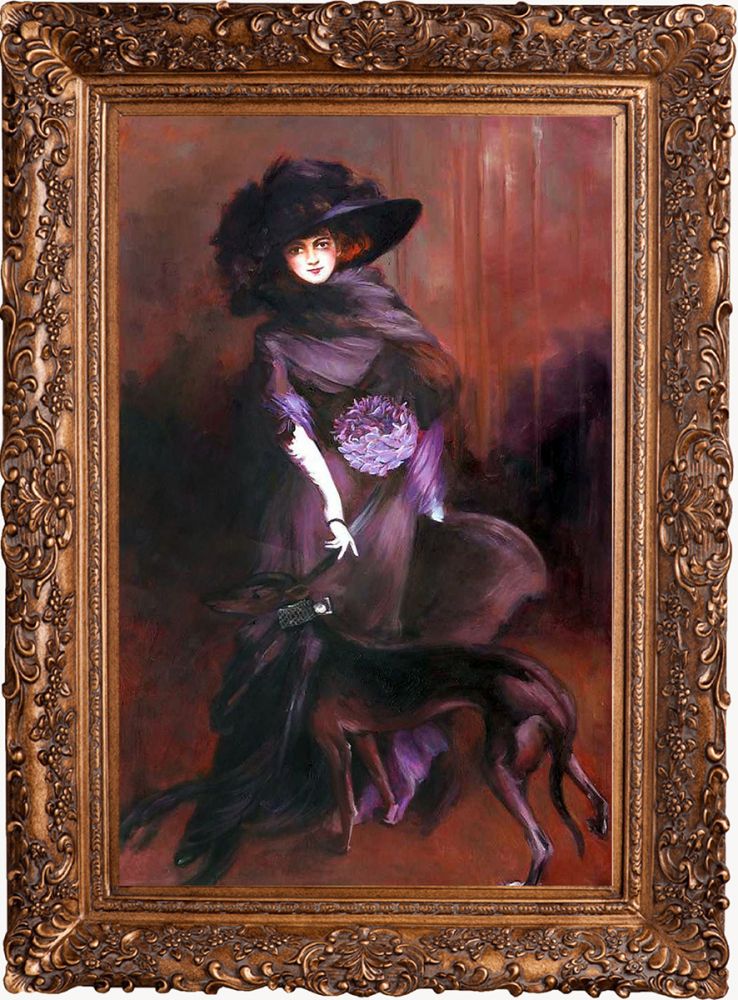 Portrait of the Marchesa Luisa Casati with a Greyhound, 1908 Pre-Framed - Burgeon Gold Frame 24"X36"