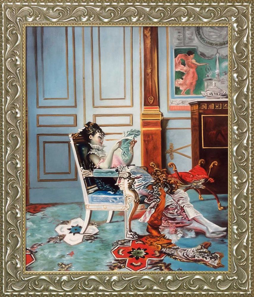 Girl Reading in a Salon, 1876 Pre-Framed - Rococo Silver 20"X24"