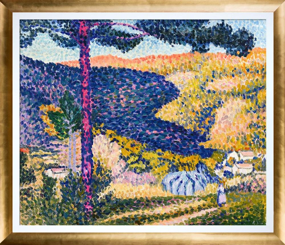 Valley with Fir (Shade on the Mountain) Pre-Framed - Gold Luminoso with Studio White Custom Stacked Frame 20" X 24"