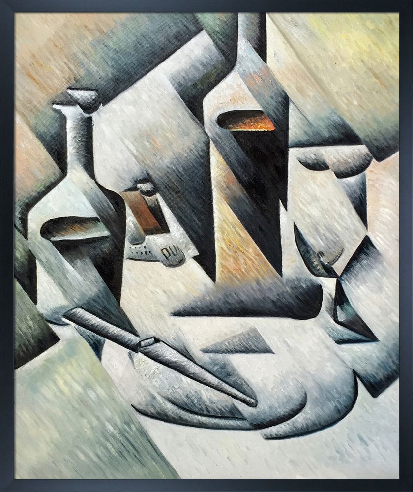 Bottles and Knife Pre-framed - Studio Black Wood Frame 20"X24"