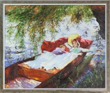 Two Women Asleep in a Punt under the Willows Pre-Framed