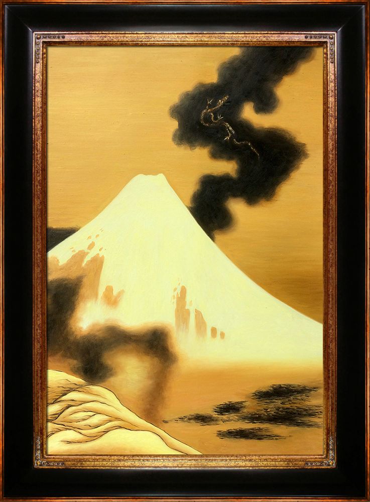 The Dragon of Smoke Escaping from Mt Fuji Pre-Framed - Opulent Frame 24"X36"
