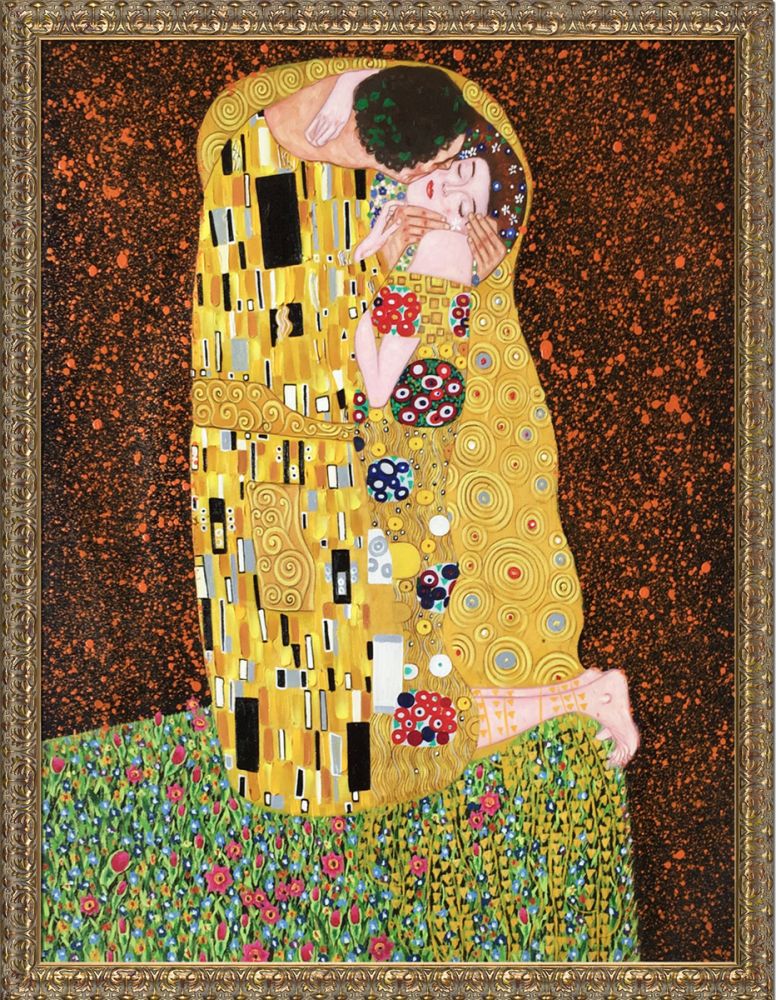 The Kiss (Full View) Pre-Framed - Golden Oak Leaf Frame 36"X48"