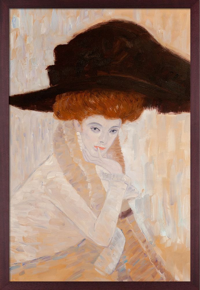 Black Feather Hat Pre-framed - Open Grain Mahogany 24" X 36"