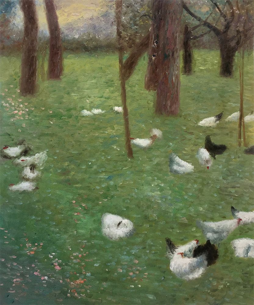 After the rain, Garden with Chickens in St. Agatha