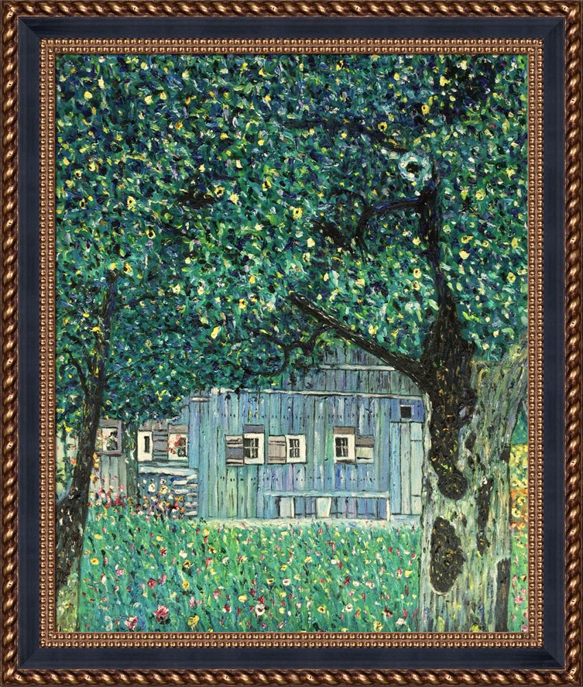 Farmhouse in Upper Austria Preframed - Verona Black and Gold Braid 20" X 24"