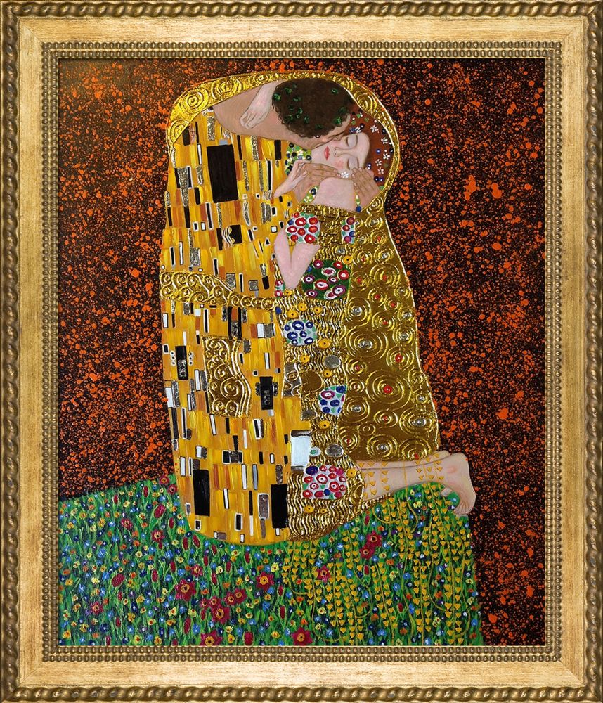 The Kiss (Full View - Luxury Line) Pre-Framed - Verona Gold Braid Frame 20"X24"