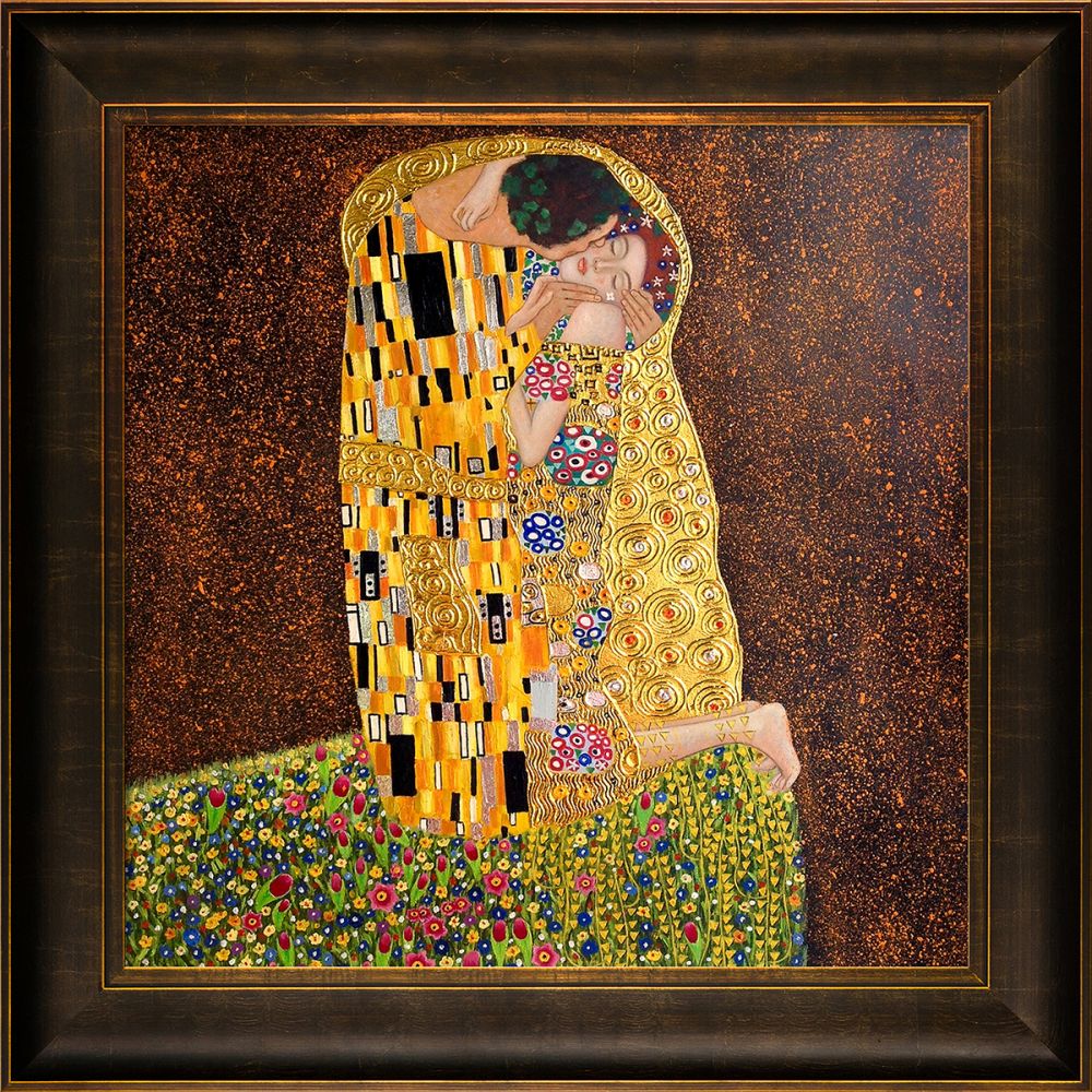 The Kiss (full view - Luxury Line) Pre-Framed - Veine D'Or Bronze Scoop Frame 24"X24"