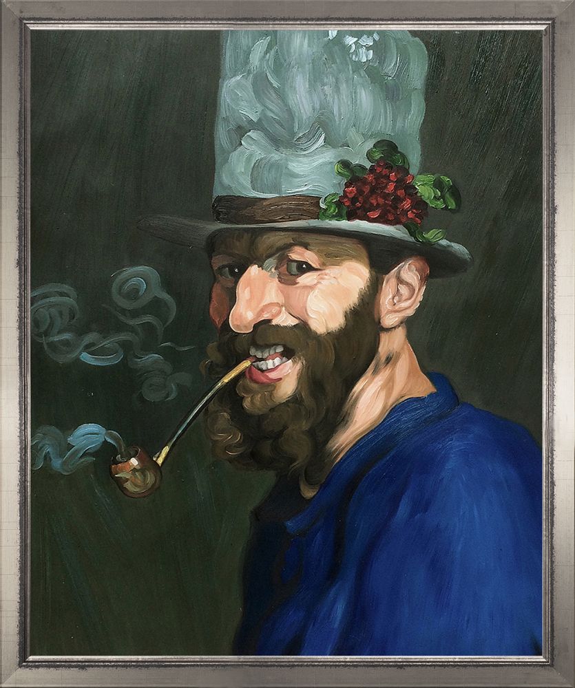 Self Portrait with a Pipe Pre-Framed - Burnished Silver Frame 20