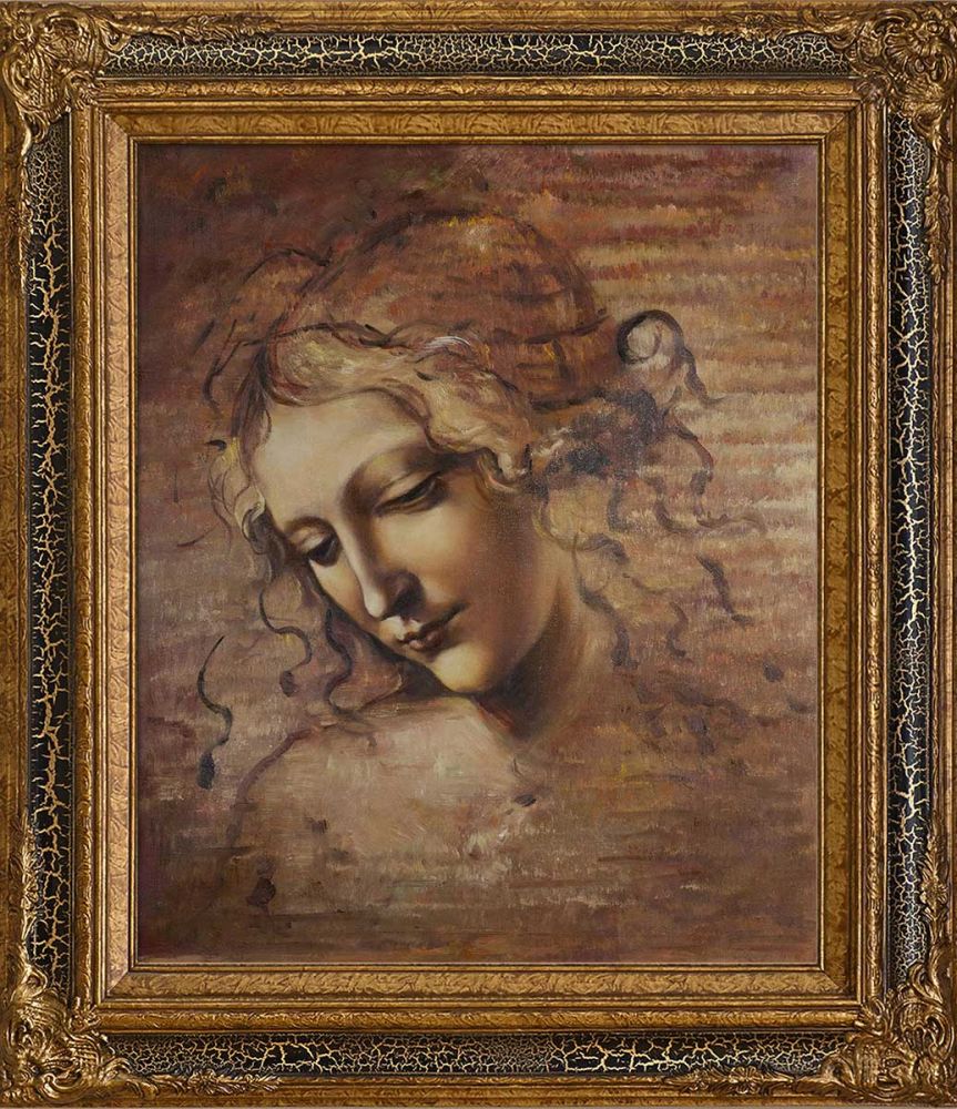 Female Head (La Scapigliata) Pre-Framed - Black Crackle King Frame 20"X24"