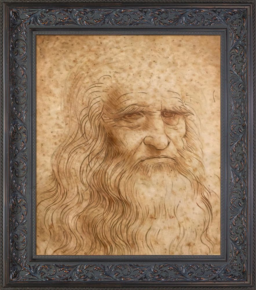 Portrait of a Man in Red Chalk Pre-Framed - Black Spanish Walnut Frame 20