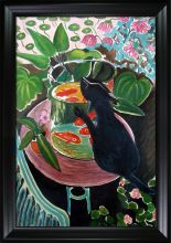 Cat with Fish Bowl Pre-framed