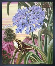 Blue Lily and Large Butterfly Pre-framed