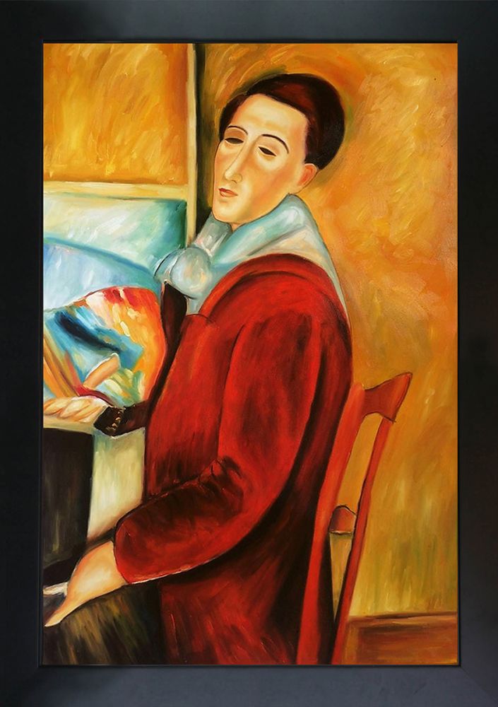 Modigliani, Self-Portrait Pre-Framed - New Age Black Frame 24"X36"