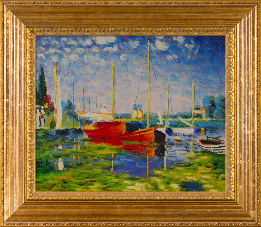 Red Boats at Argenteuil Pre-Framed - Vienna Gold Leaf Frame 20"X24"