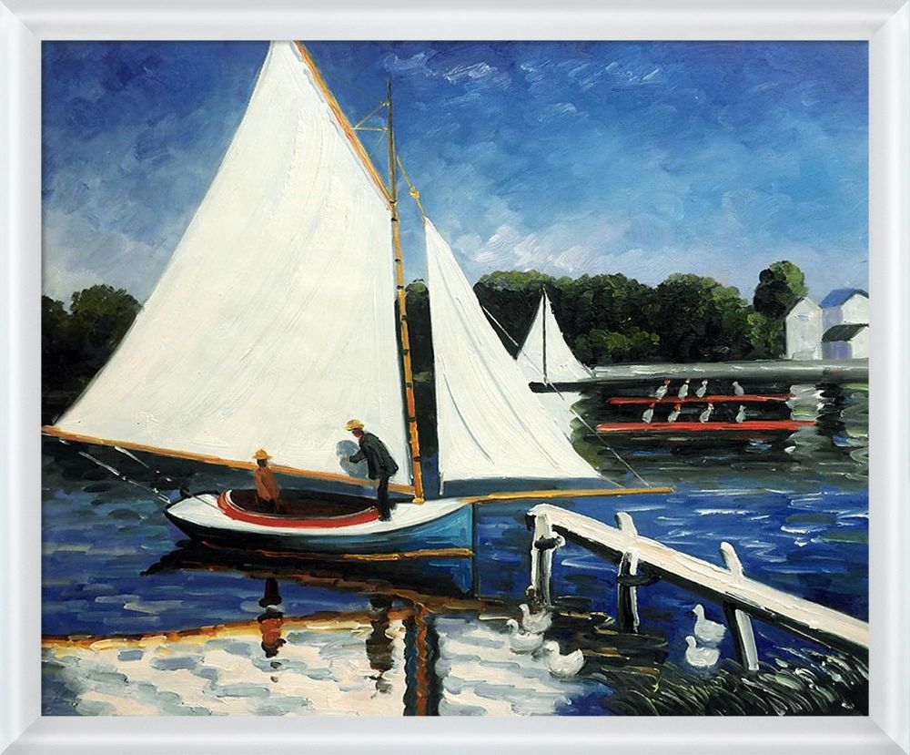 Sailing at Argenteuil Pre-framed - Moderne Blanc Frame 20" X 24"