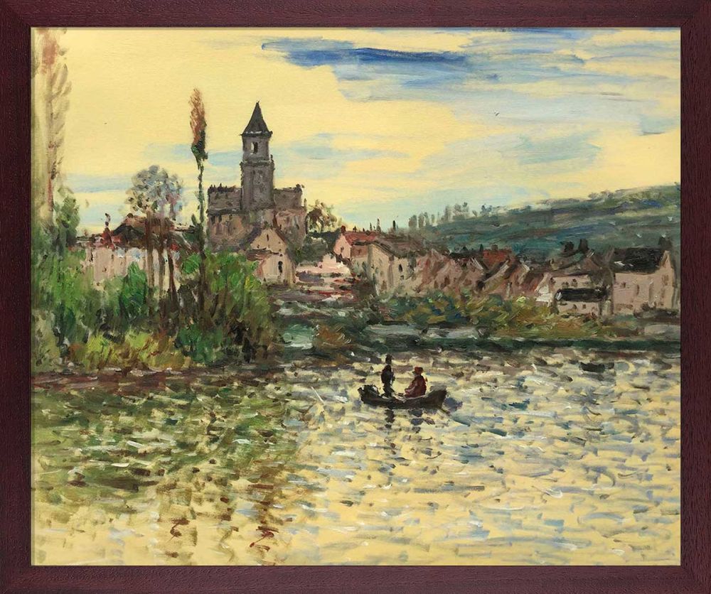 The Seine at Vetheuil Pre-Framed - Open Grain Mahogany 20" X 24"