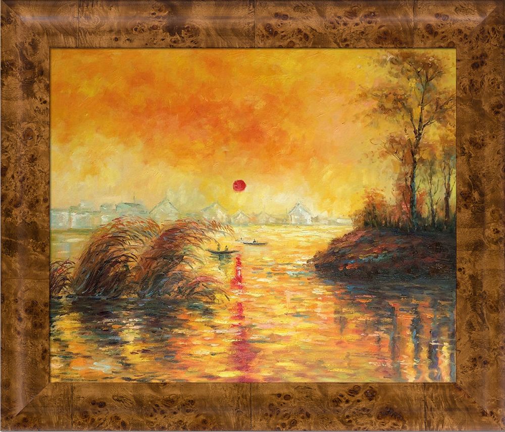 Le Coucher Du Soleil La Seine Pre-Framed - Havana Burl Frame 20" X 24"